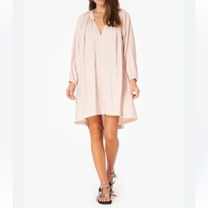 Xirena Sabrine Long Sleeve Gauze Cotton Mini Shirt Dress Smocked Blush Pink XS